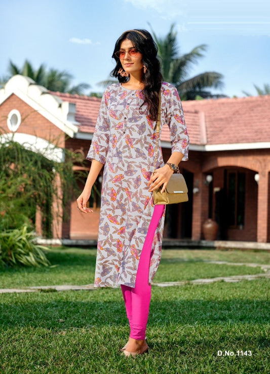 Light Purple Rayon Floral Printed Straight Kurti