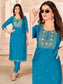 Blue Cotton Silk Kurti with Pant