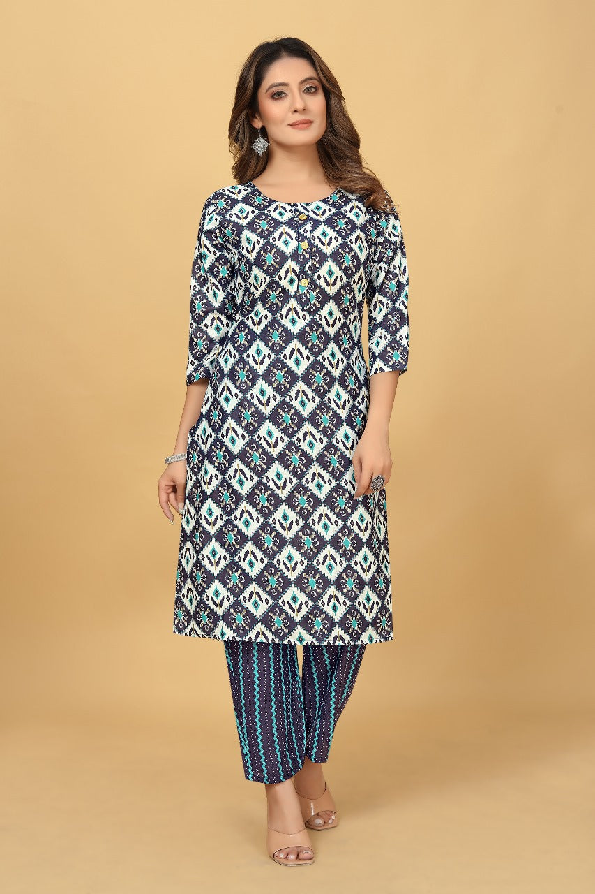 Navy Blue Cotton Kurti with Pant