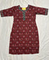 Plus - Burgundy Cotton Floral Printed Straight Kurti