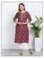 Plus - Burgundy Cotton Floral Printed Straight Kurti