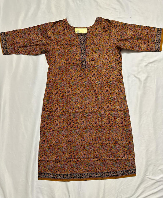 Plus - Orange Cotton Floral Printed Straight Kurti