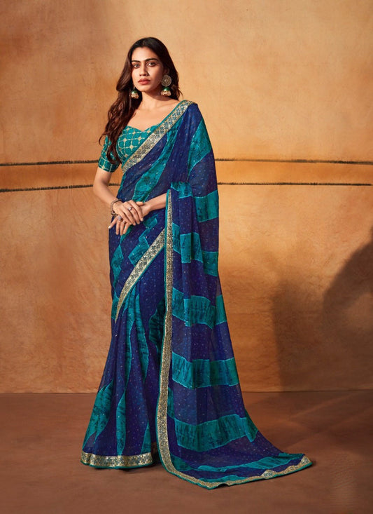 Blue Chiffon Designer Saree