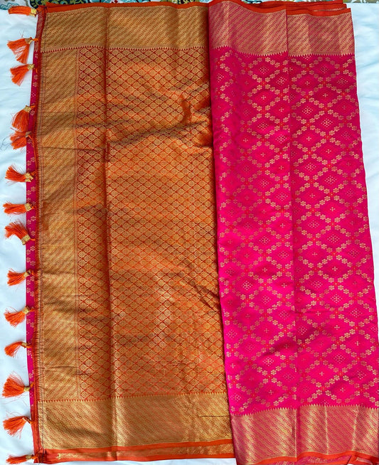 Pink and Orange Patola Silk Saree