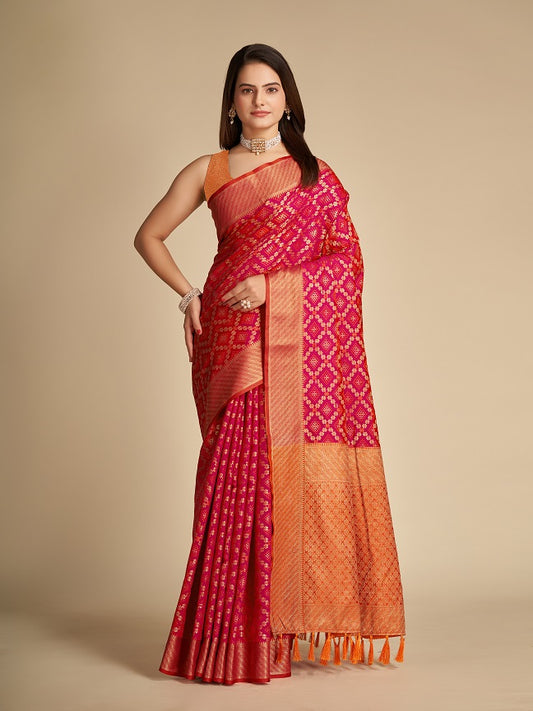 Pink and Orange Patola Silk Saree