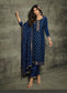 Navy Blue Viscose Jacquard Kurta with Bottom and Dupatta