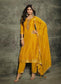 Yellow Viscose Jacquard Kurta with Bottom and Dupatta