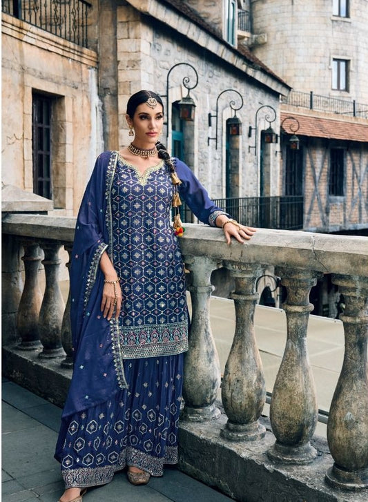 Blue Kurta with Sharara and Dupatta