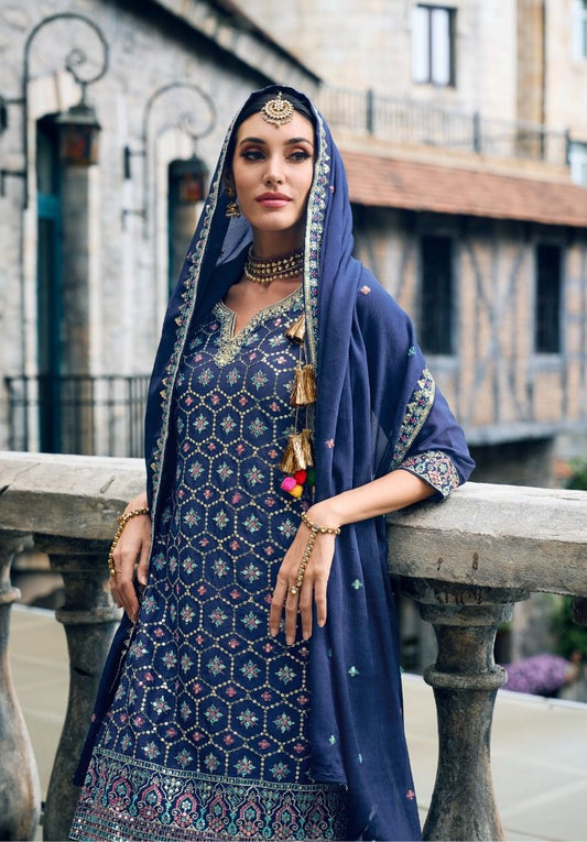 Blue Kurta with Sharara and Dupatta