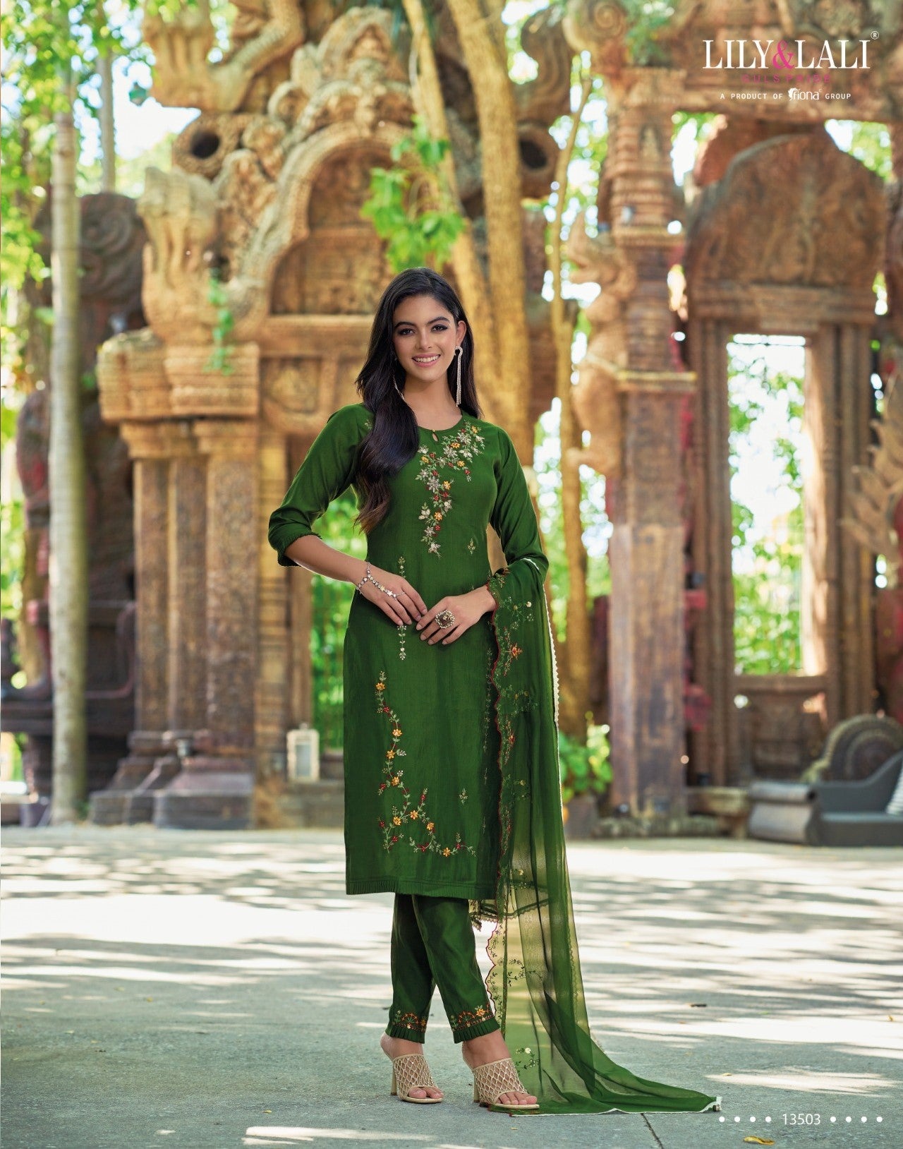 Green Viscose Kurta with Bottom and Dupatta