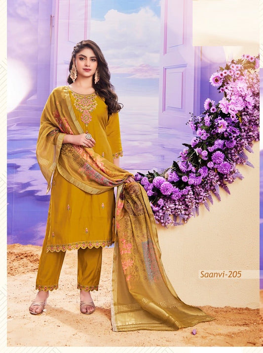 Yellow Roman Silk Kurta with Bottom and Dupatta