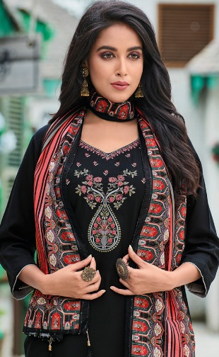 Black Embroidered Kurta with Bottom & Dupatta