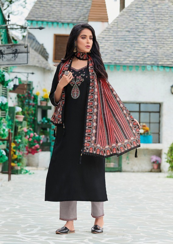 Black Embroidered Kurta with Bottom & Dupatta