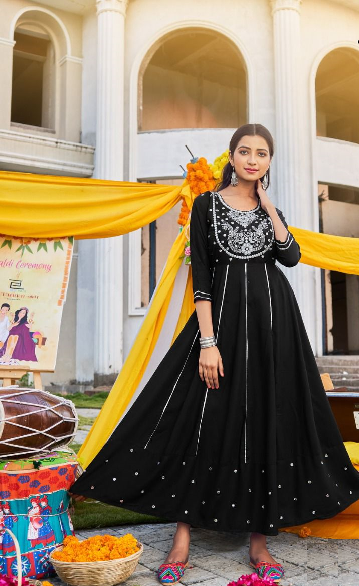 Black Rayon Anarkali Kurti