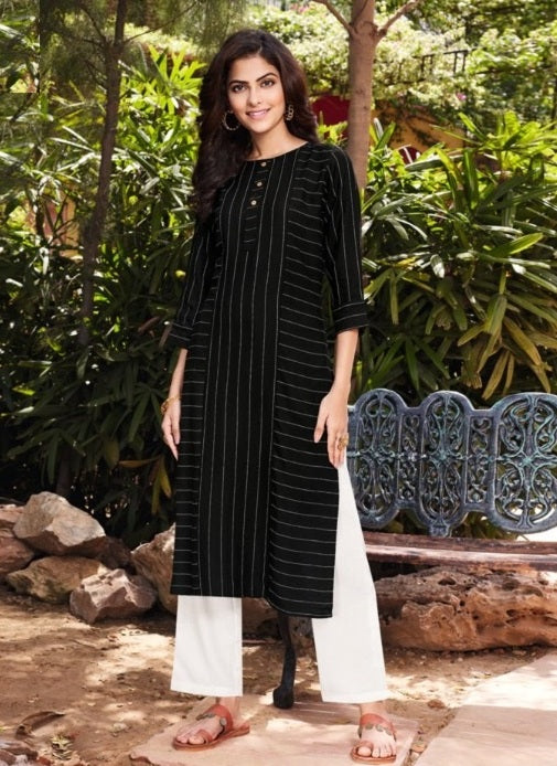 Black Cotton Striped Kurta with Pant