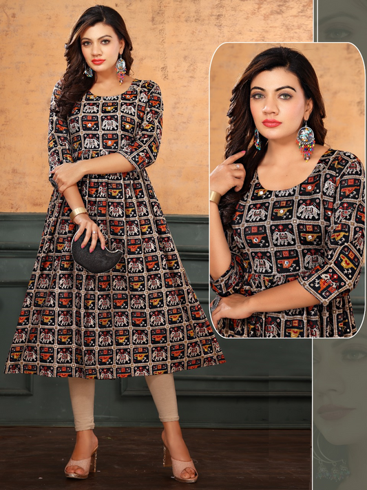 Black Capsule Foil Print Kurti