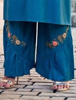 Teal Blue Stylish Viscose Kurta with Palazzo