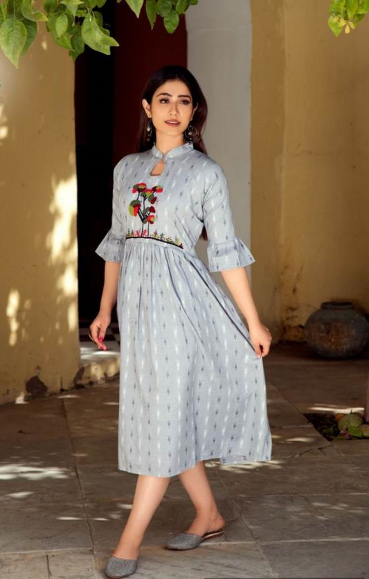 Grey Rayon Kurti with Hand Embroidery