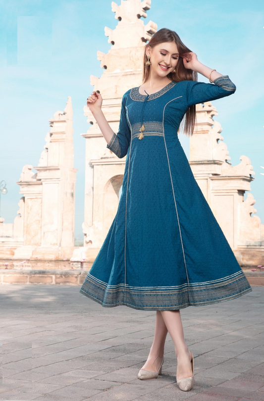 Steel Blue Schiffli Cotton Kurti