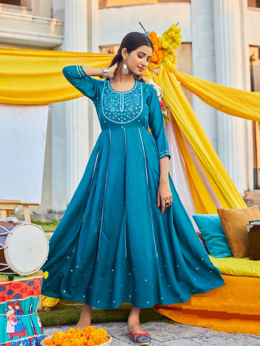 Blue Rayon Anarkali Kurti