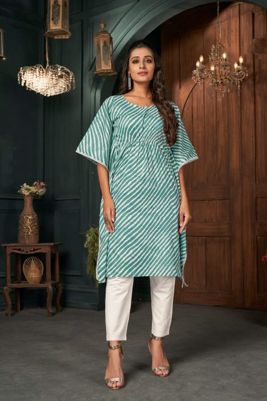 Blue Kaftan Leheriya Print Kurti