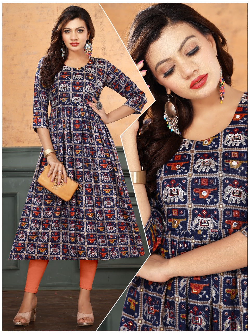 Blue Capsule Foil Print Kurti