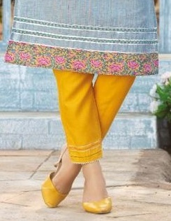 Blue Viscose Cotton Kurta with Yellow Pant