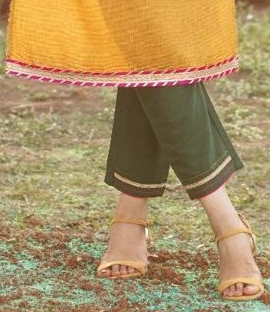 Yellow Viscose Cotton Kurta with Green Pant