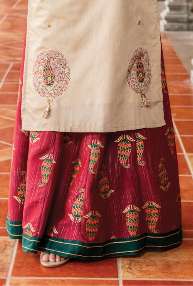 Beige Muslin Kurti with Modal Flex Skirt