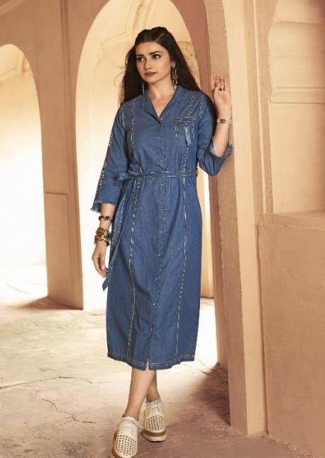 Denim Frayed Sleeve Kurti