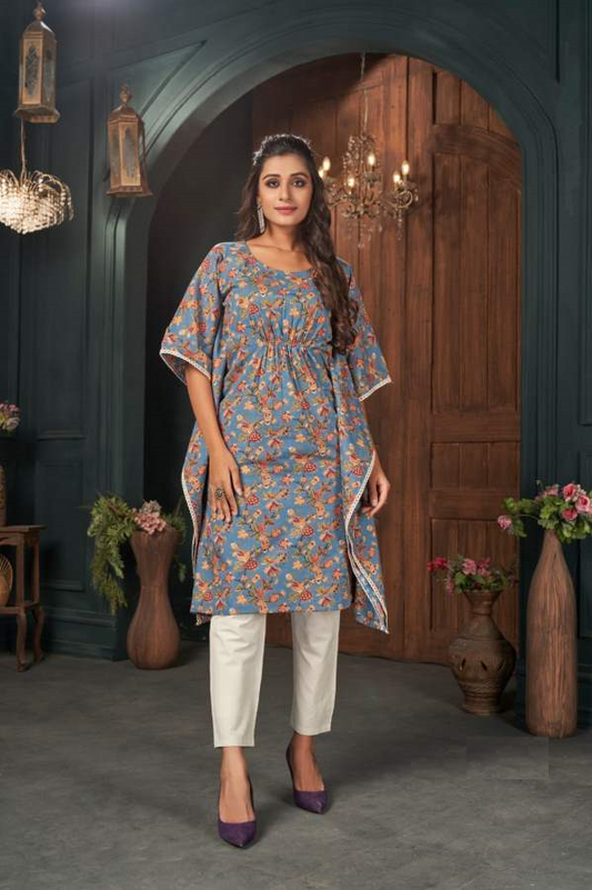 Blue Kaftan Floral Print Kurti