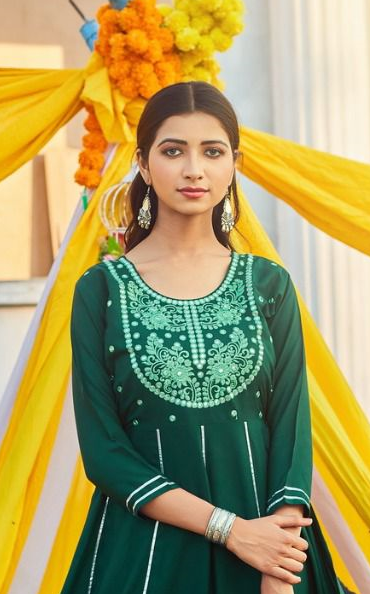 Green Rayon Anarkali Kurti