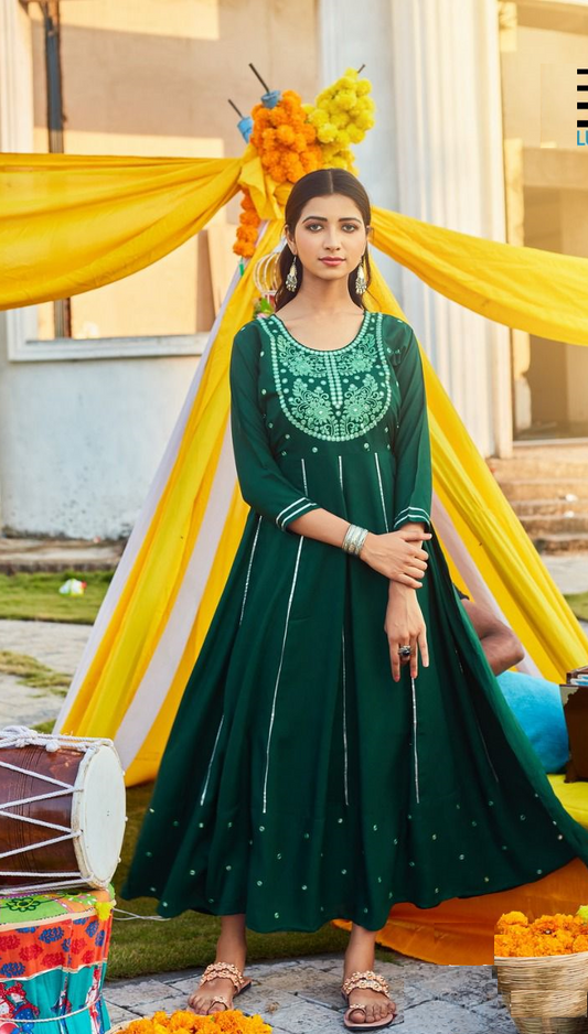 Green Rayon Anarkali Kurti