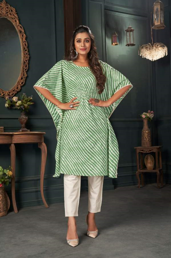 Green Kaftan Leheriya Print Kurti