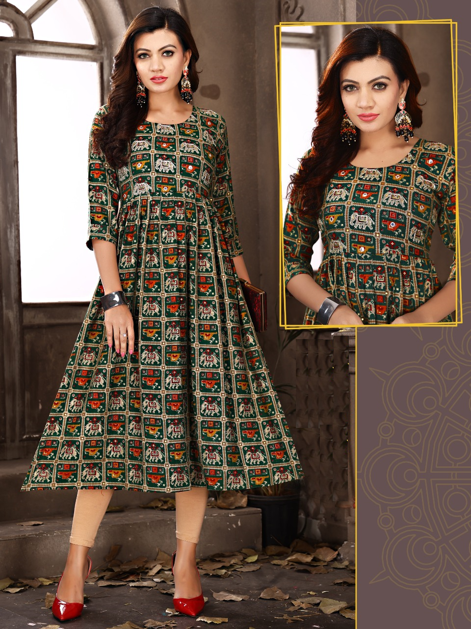 Green Capsule Foil Print Kurti