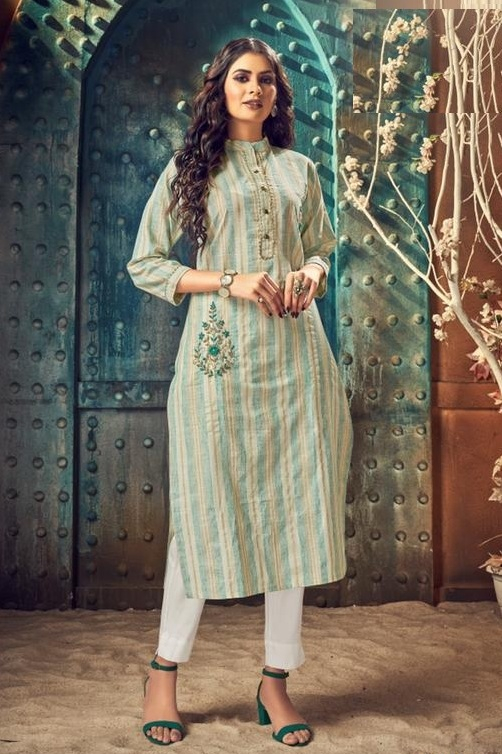 Blue Striped Cotton Kurti