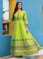 Lime Green Silk Print Anarkali Kurti