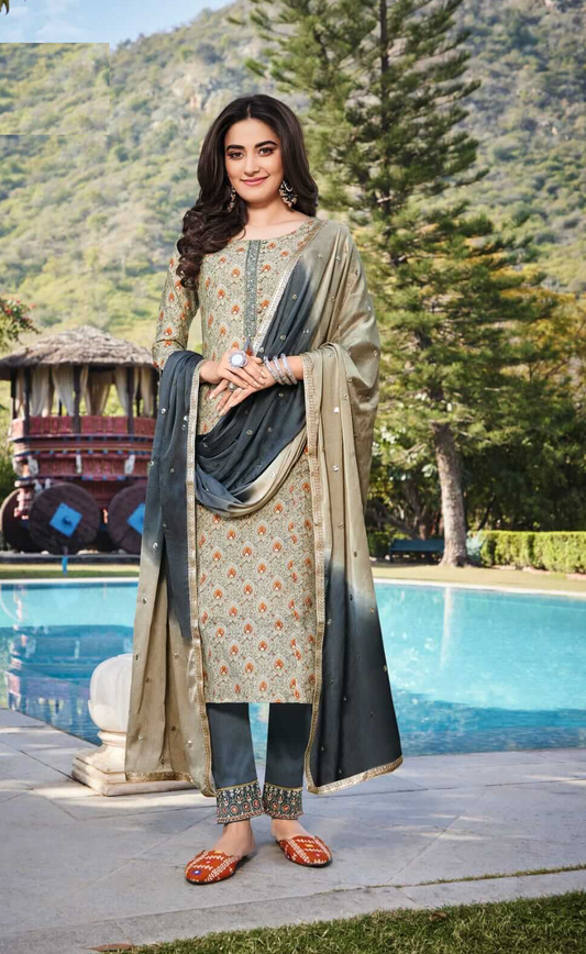 Grey Modal Silk Kurta with Bottom and Dupatta