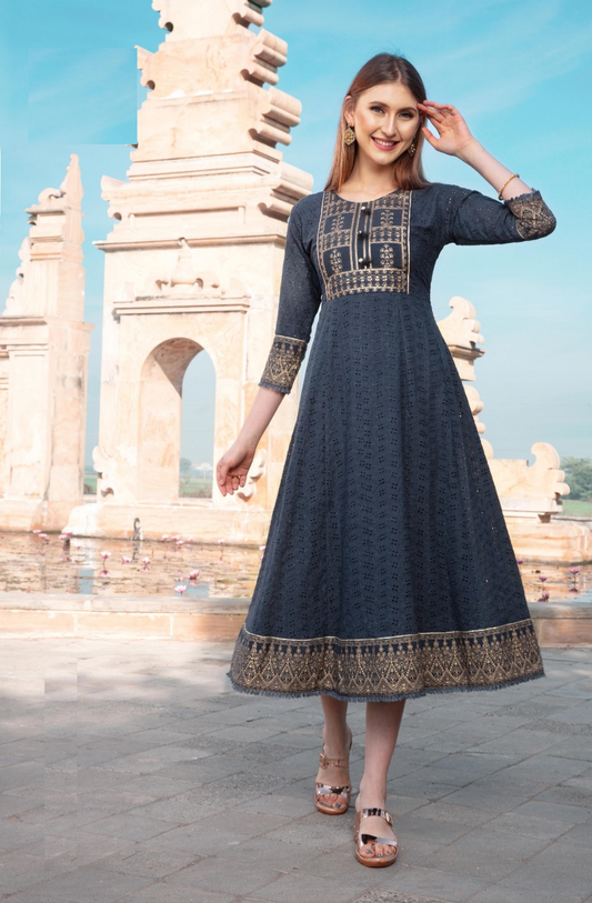 Grey Schiffli Cotton Kurti