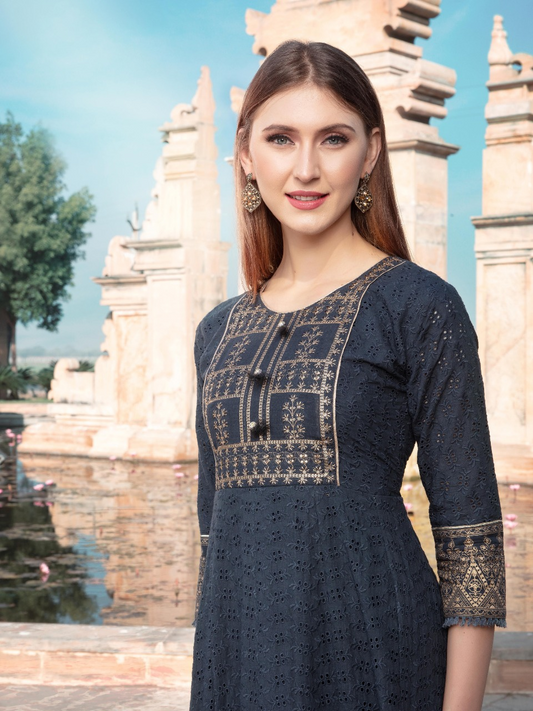 Grey Schiffli Cotton Kurti