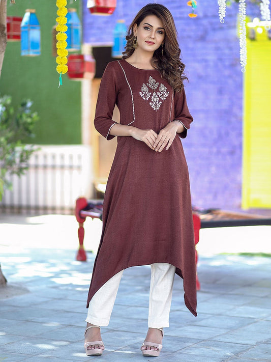 Brown Asymmetric Rayon Kurti