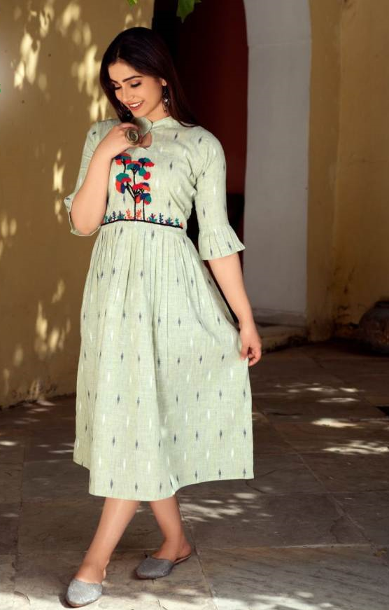 Mint Green Kurti with Hand Embroidery