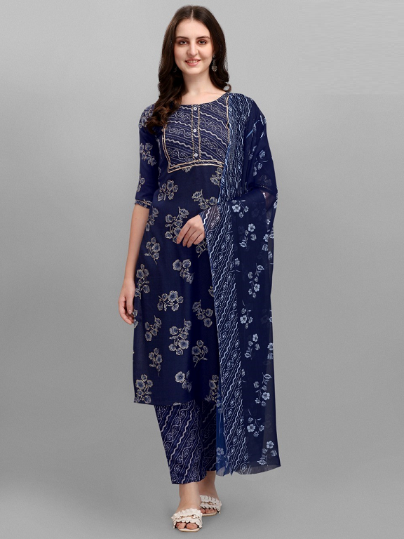 Midnight Blue Rayon Kurta with bottom and Dupatta