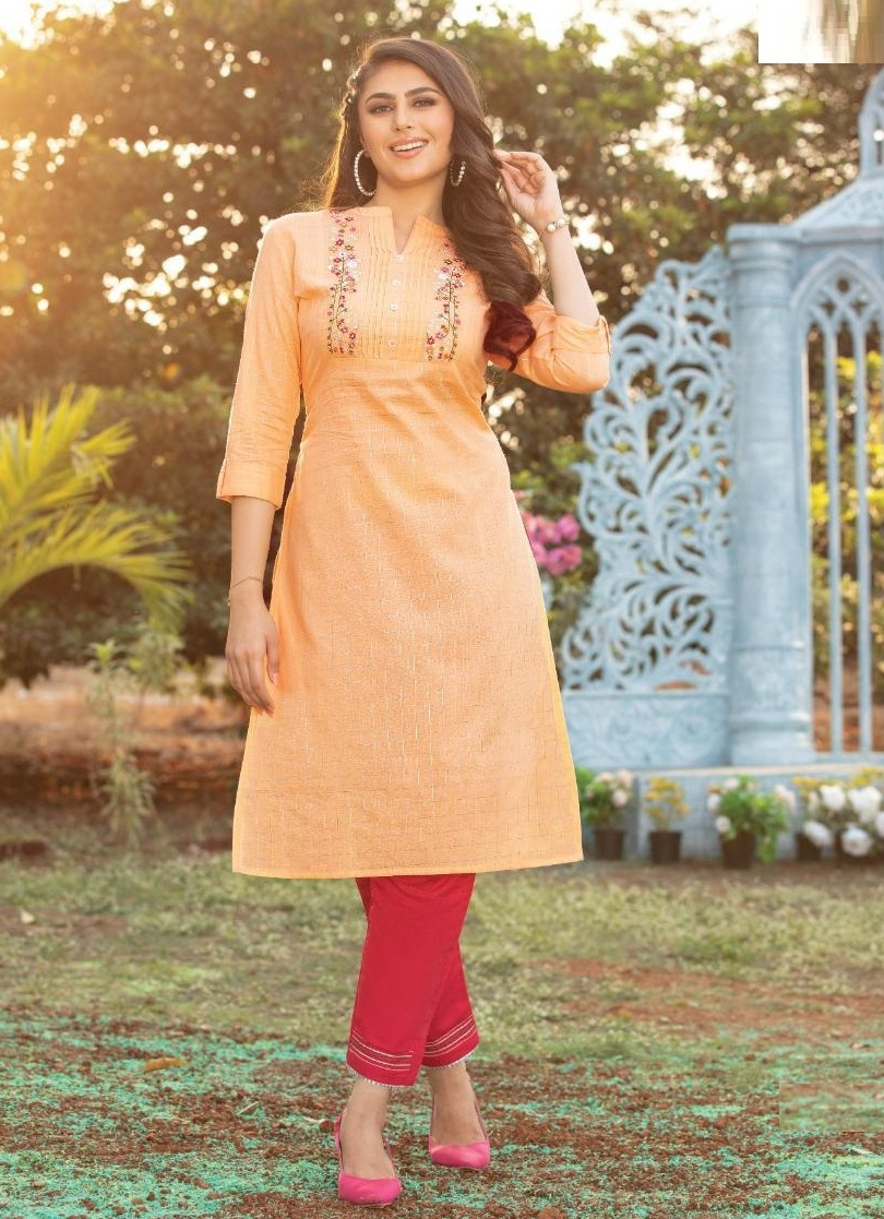 Orange Viscose Cotton Kurta with Pink Pant