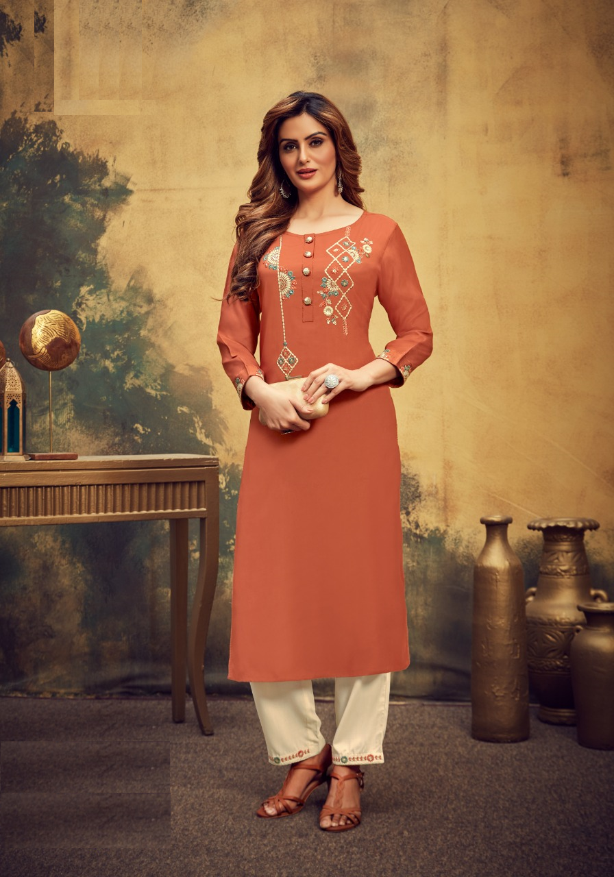 Orange Viscose Kurta with Pant