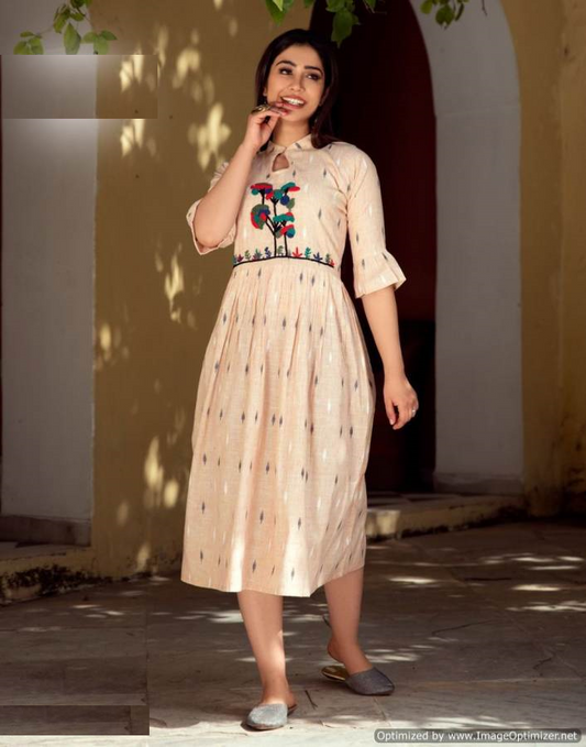 Peach Rayon Kurti with Hand Embroidery