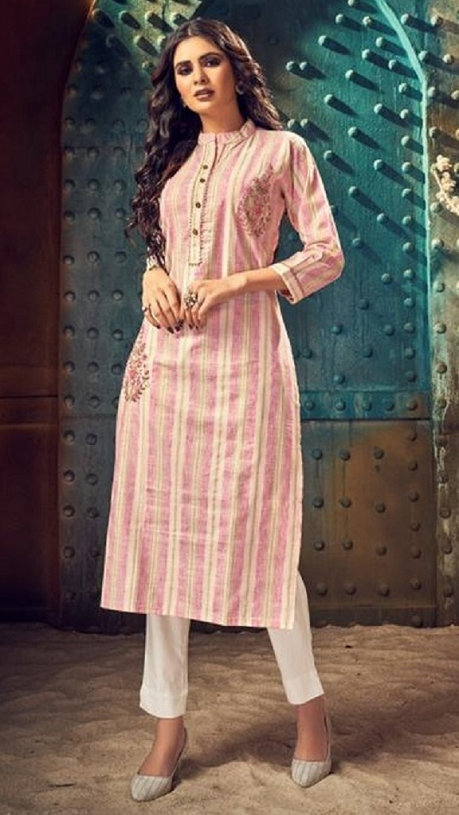 Pink Striped Cotton Kurti