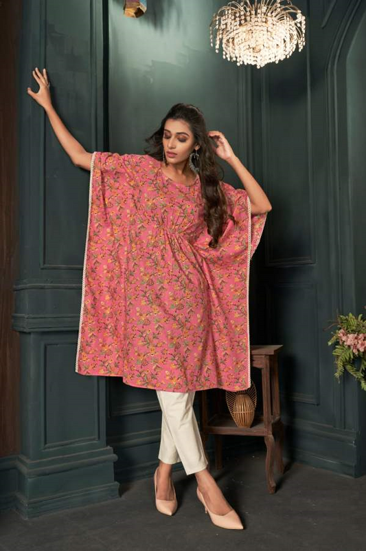 Pink Kaftan Floral Print Kurti