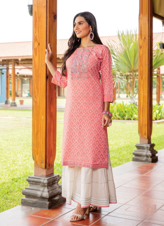 Pink Modal Flex Kurti with Rayon Sharara