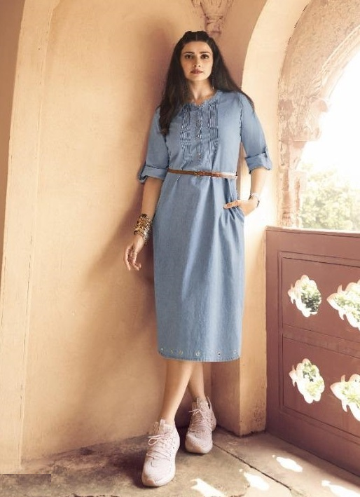 Denim Pintuck Front Kurti